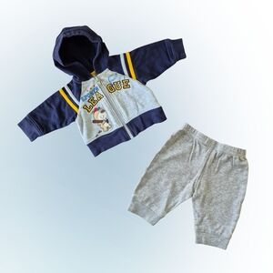 Newborn Baby League Hoodie and Pants Set - Navy and Gray